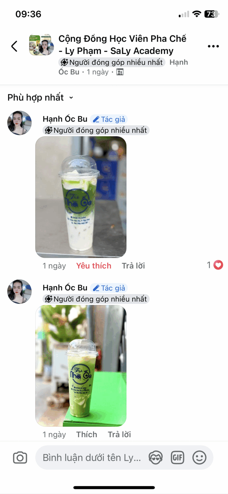 Phản hồi của học viên SaLy Academy kèm ảnh thành phẩm đồ uống (6/15)