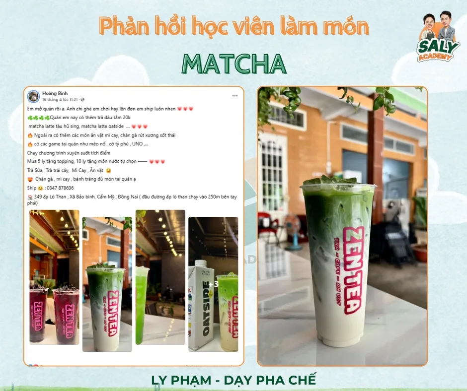 Học viên khóa matcha bán đồ uống matcha tại quán